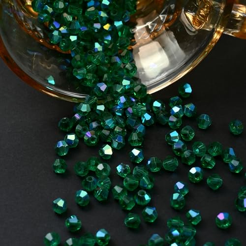 1000pcs 4 mm Bicone Crystal Beads Faceted Crystal Glass Beads Bulk for Jewelry Making DIY Necklace Bracelet Earring (Emerald AB Color) - color: Emerald AB