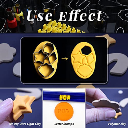PTFJZ Polymer Clay Cutters for Earring Making 76pcs Clay Tools Set 67 Shapes Stainless Steel Clay Cutters with 8 Circle Shape Cutters 1 Letter Stamp - color: 76metal