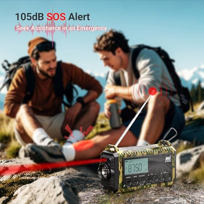 Emergency Radio 12000mAh, Auto Digital Weather Radio Portable AM FM SW NOAA - color: Camo Green