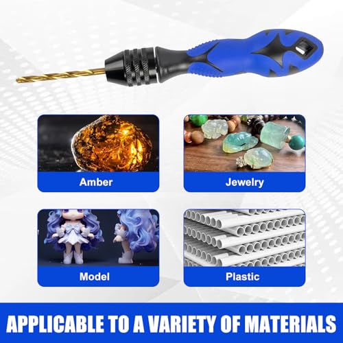 Hand Vise Hand Drill Manual Adjustable Pin Vise 0.8~6.5mm with 13 Pcs Drill Bits HSS Twist Drill Bits Set(0.8mm-6.5mm) for Wood, Jewelry, Plastic, Beads Etc - size: 14 PCS(1Pin Vise+13drill bits)