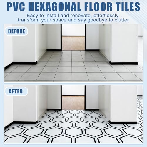 60 Pcs Hexagon Peel and Stick PVC Flooring Tile with Tool Kit
