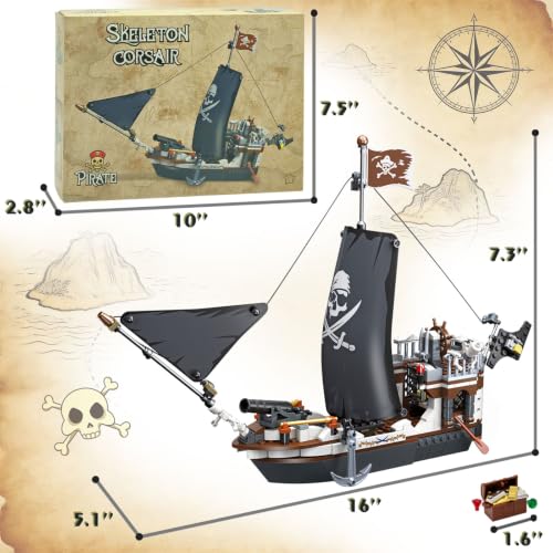 408PCS Pirate Ship STEM Building Set, Sailboat Model Toy Kit for Teens