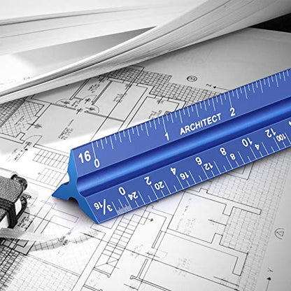 12" Architectural Scale Ruler Aluminum Architect Scale Ruler, Blue - color: Blue