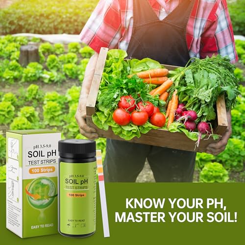 AAwipes Soil pH Test Kit (3.5-9 Range) 100 Strips Soil pH Tester for Acidity and Alkalinity of Garden Yard Lawn Grass Flower Vegetable Compost Nutrients Plants (J01-100)