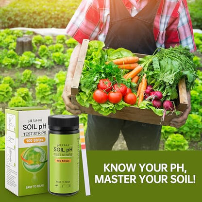 AAwipes Soil pH Test Kit (3.5-9 Range) 100 Strips Soil pH Tester for Acidity and Alkalinity of Garden Yard Lawn Grass Flower Vegetable Compost Nutrients Plants (J01-100)