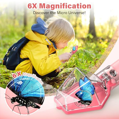 Bug Catcher for Kids with 6X Magnifier, STEM Educational Exploration Toys - color: Pink