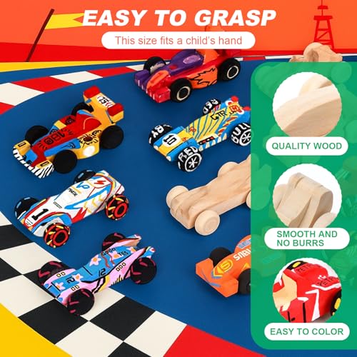 Lenwen 60 Pcs Wooden DIY Car Toys for Party Unfinished Wooden Cars, Wood Truck Wood Graffiti Toy Truck and Crafts DIY for Students Girls Boys Activities Craft Projects Woodworking