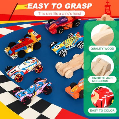Lenwen 60 Pcs Wooden DIY Car Toys for Party Unfinished Wooden Cars, Wood Truck Wood Graffiti Toy Truck and Crafts DIY for Students Girls Boys Activities Craft Projects Woodworking
