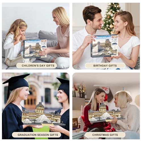 PQKIE Architecture Louvre Collection Micro Mini Building Set,3377Pcs Famous Landmarks Model Building Toy,STEM Creative Office or Home Decor Bricks Kits,Christmas Birthday Gift for Adults Teens Kids 6+