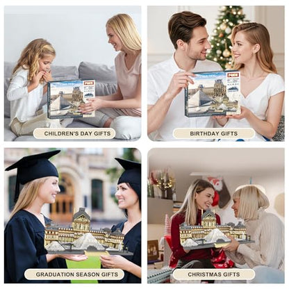 PQKIE Architecture Louvre Collection Micro Mini Building Set,3377Pcs Famous Landmarks Model Building Toy,STEM Creative Office or Home Decor Bricks Kits,Christmas Birthday Gift for Adults Teens Kids 6+