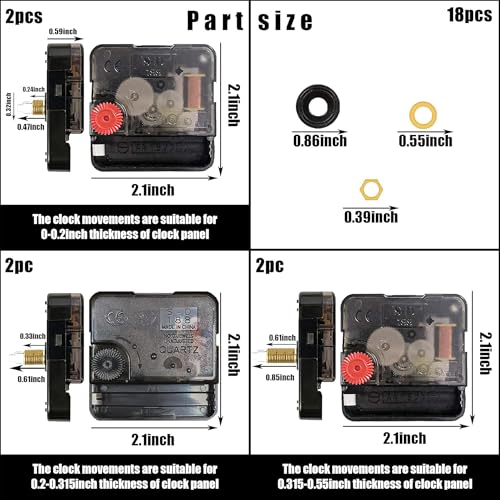 6 PCS High Torque Quartz Clock Movement Mechanism Replacement Clock Kit with 10 Different Pairs of Hands Clock for DIY Repair Clock Parts Shaft Lengths 12mm 15.5mm 21.5mm (Style 2) - color: Style 2