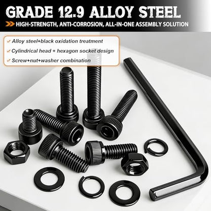 mankk 304PCS M5 Bolts Assortment Kit, Hex Socket Head Cap Screws Nuts - size: M5, style: Hex Socket Cap