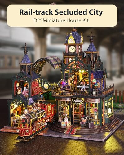 DIY Miniature House Kit Dollhouse Kit for Adults to Build Mini Magic House - color: Rail-track Secluded City