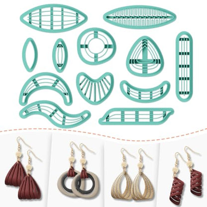 Polymer Clay Cutters - 12 Shapes Leather Twisting Jewelry Earrings Cutter, Polymer Clay Cutters for Jewelry, Earring Making Kit with Storage Box - style: Leather Distortion theme (12 pcs)