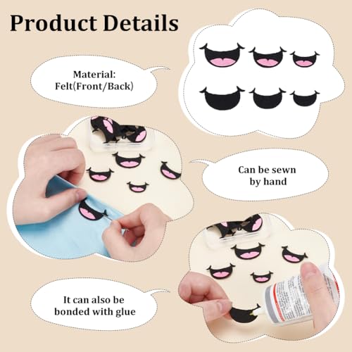 FINGERINSPIRE 30 PCS Felt Mouth for Dolls 3 Size Pink Black Felts Mouths - color: Pink Black 2