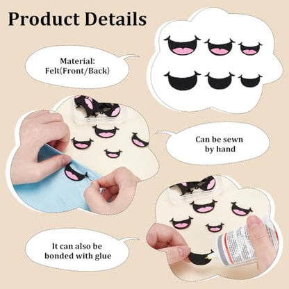 FINGERINSPIRE 30 PCS Felt Mouth for Dolls 3 Size Pink Black Felts Mouths - color: Pink Black 2