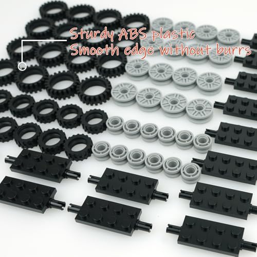 City Wheels and Axles Set Building Block Tires Car Parts Brick Accessories - color: Black and Grey