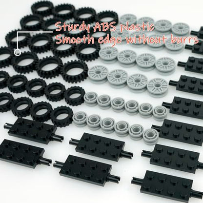 City Wheels and Axles Set Building Block Tires Car Parts Brick Accessories - color: Black and Grey