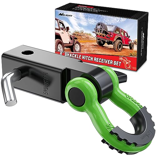 Nilight Shackle Hitch Receiver 2inch for Vehicle Recovery with 3/4" Shackle - color: Black+Green