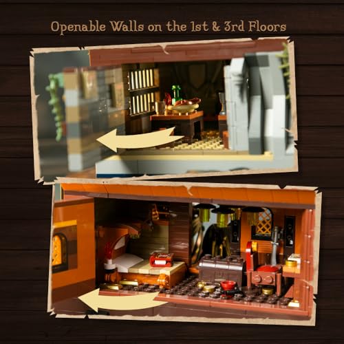 Epic Adventure Diorama Building Blocks Set – Wild West Gold Rush GBC Mining Machine & Pirate Shipwreck Tavern, Motorized Mechanical Display and Modular Nautical Pub for Adult Collectors