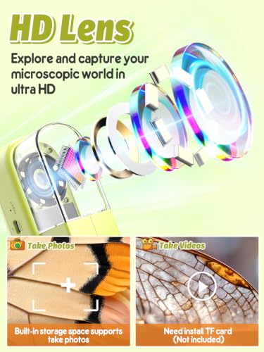 Acoath Microscope for Kids, Bug Catcher, 2.4" IPS Screen Bug Catching Kit - color: Lime Green
