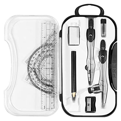 Vobou 10 pcs Math Geometry Set Student Supplies,Compass Kit Set (Black） - color: Black