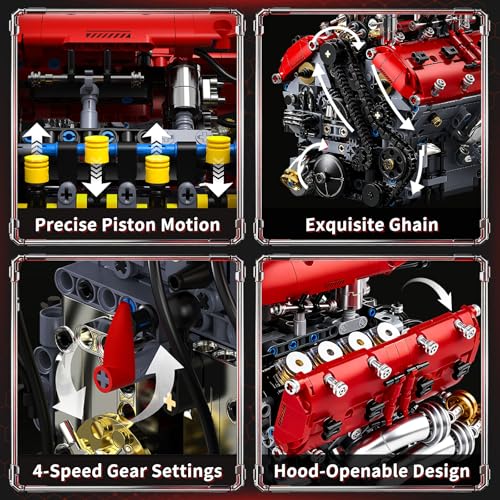 OWNONE 1 V8 Engine Model Kit that Runs, 1370PCS 8-Cylinder Engine Building Blocks Set with Motor, Build Your Own Visible Working Model Car Engineering Block Kit, STEM Toy for Adults Kids Gifts