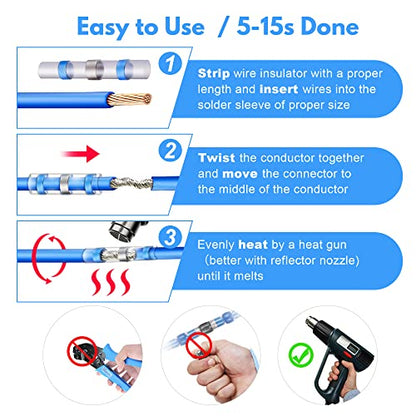 Kuject 100PCS Solder Seal Wire Connectors AWG 16-14, Blue Solder Seal Heat Shrink Butt Connectors Terminals Waterproof Wire Splice Connector for Marine Boat Wire Joint - size: AWG 16-14 Blue