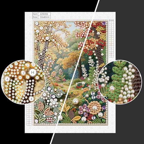 LAKEQUILL 5D DIY Partial Special Shaped Drill Pearl Diamond Art Painting Kit, Country Roads in Spring Landscape Art, Rhinestone Craft for Home Living Room Wall Decor 30x40cm