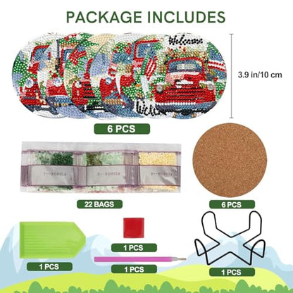 Leatrice 6 Pcs Christmas Truck Diamond Art Coasters Kits for Adults 4 in - color: BB Christmas Truck
