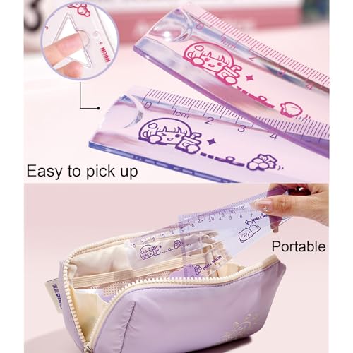 4 Pieces Purple Flexible Rulers Set 15cm Soft PVC Bendable Rulers Shatterproof Straight Ruler Triangle Ruler Straight Edge Protractor Math Geometry Tool Office School Supplies (Purple) - color: Purple