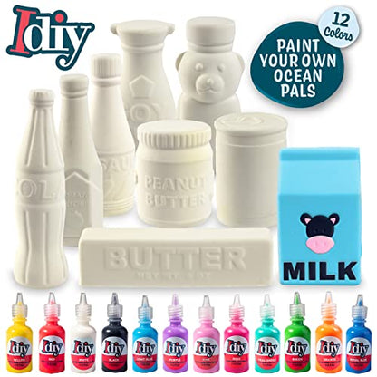 Idiy Jumbo Squishy Toys Craft Kit (9 Pack Kawaii Pantry Foods) – Paint Your Own Slow Rising Squishies DIY Grocery Art Set – Includes 12 Fabric Paints & Condiment Toys – Quirky Gift for Kids & Tweens - color: Food Pantry - 9pc
