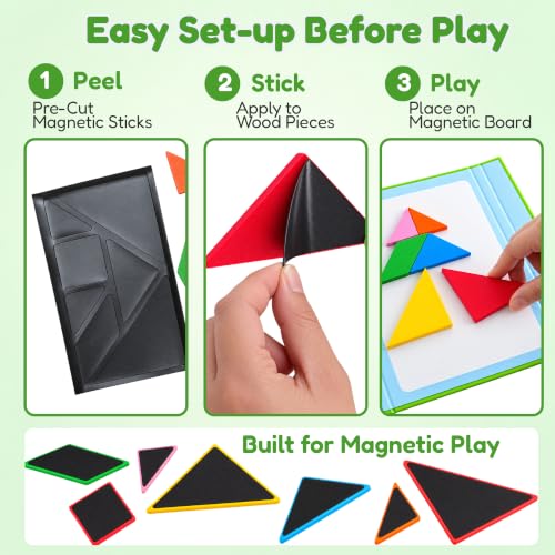 BenBen Magnetic Tangram Puzzle, Wooden Travel Toys Ages 4-8 8-12
