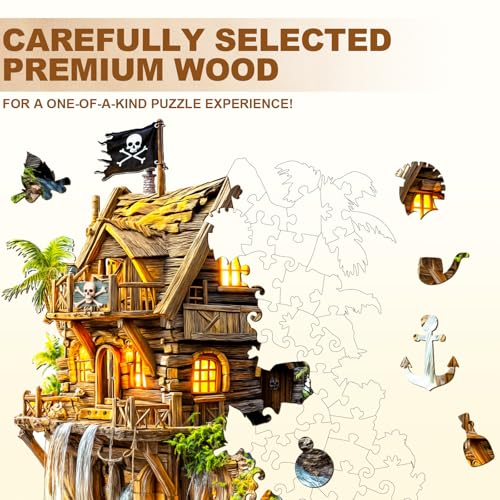 Wooden Puzzles for Adults Pirate Cabin Puzzles 150 Pieces Wood Puzzles Adults Gifts 11.4 * 11in - color: Pirate Cabin, size: Medium