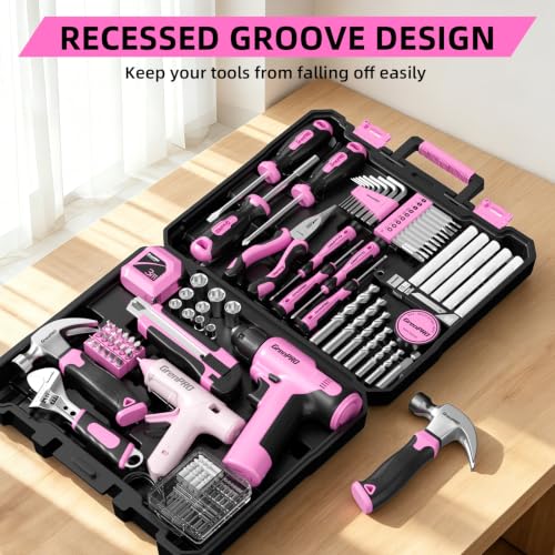 GRENPRO 188PCS Pink Cordless Drill Tool Set For Women Tool Kit For Home Box - style: Pink Power Drill Set 188PC