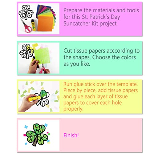 VHALE Suncatchers Craft 3 Sets (9 Cutouts) w Tissue Papers Stained Glass Effect Paper Sun Catcher Kit, Window Art, Classroom Crafts, Creative Art Projects, Kids Party Favors (St. Patrick's Day) - style: St. Patrick's Day