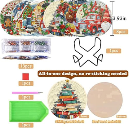 8 Pack Christmas Diamond Art Coasters,Diamond Painting Coasters Kits - color: Christmas Coasters-a
