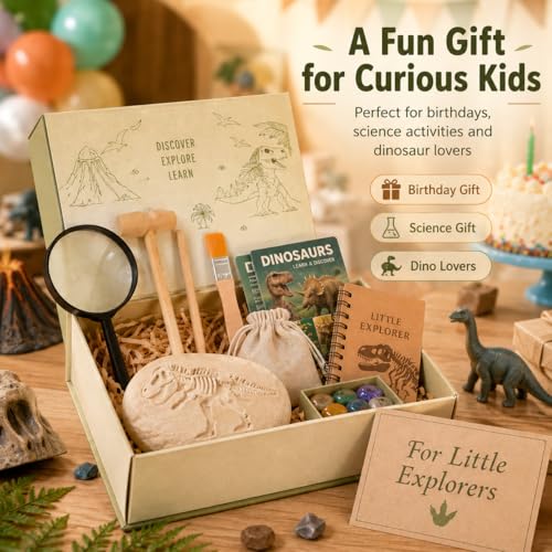 Homoyoyo Archaeology Kit for Kids Dinosaur Digging Kit with 3 Wooden Hammers 3 Wooden Chisels 3 Wood Brushes and 3 Magnifiers Educational Digging Tools for Science Learning and Hands on Play