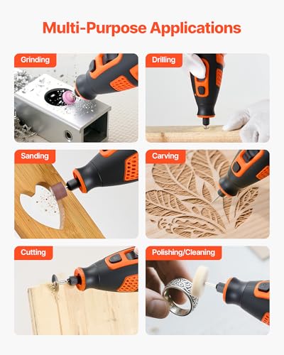VEVOR 119-Piece Cordless Rotary Tool Kit, DC12V Portable Mini Power Rotary Tool, 28-Level Speed 5000-32000 RPM Multi-Purpose DIY Tools for Engraving, Sanding, Polishing, Carving, Cutting, DIY Crafts - style: 119PCS
