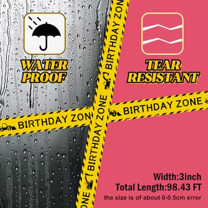 Nuanchu 2 Rolls 3''x98 Ft Birthday Zone Construction Party Tape Decoration - style: Birthday Zone