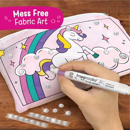 Imagimake DIY Unicorn Fabric Art Kit | Color Your Own Bag & Pouch, Ages 5+ - style: Fabric Art Kit