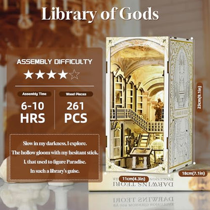 MiniCity Library of Gods Book Nook Kit, 3D Wooden Bookshelf Puzzle with LED - color: Library of Gods
