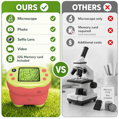 1000X Handheld Microscope for Kids 2.0" Screen 32GB Card Included - color: Red