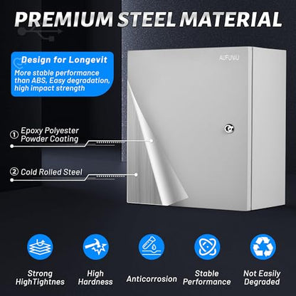 Steel Electrical Junction Box, 12 x 12 x 8 Waterproof & Dustproof Electrical Enclosure, Outdoor & Indoor Universal Project Box with Lock & Mounting Plate - size: 12 x 12 x 8"
