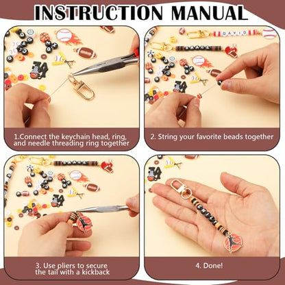 Hinly 3718 Pcs Sports Keychain Bracelet Making Kit DIY Name Bead Craft - color: Colorful, style: Sports Balls