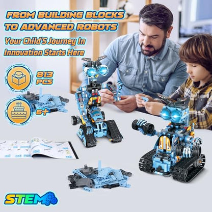 4-in-1 Rechargeable Remote Control RC Robot Building Toys for Kids, STEM Educational Building Block Robotics Kit Gifts for Christmas Boys Girls Ages 6 7 8 9 10 11 12+ (813PCS)