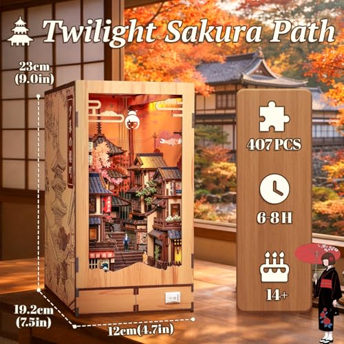 Fsolis Japanese Book Nook Kit Miniature House, Twilight Sakura Path - color: Twilight Sakura Path