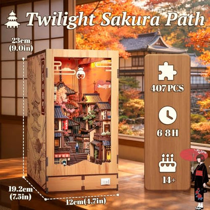 Fsolis Japanese Book Nook Kit Miniature House, Twilight Sakura Path - color: Twilight Sakura Path