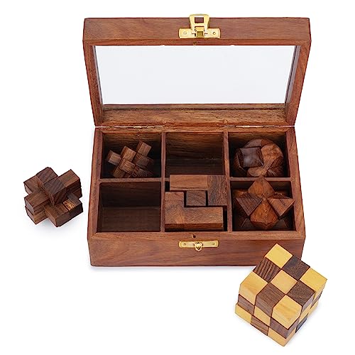 Ajuny Wooden Puzzle Box Set 6 Brain Teaser Games for Teens Adults 3D IQ Toy - style: 6 in 1