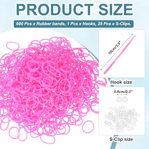 MECCANIXITY 600 Pcs Loom Rubber Bands Kit with 25 Pcs S-Clips 1-Hook Rubber Bands Refill Bracelet Making Kits for Weaving DIY Handcrafts Gift, Pink - color: Pink